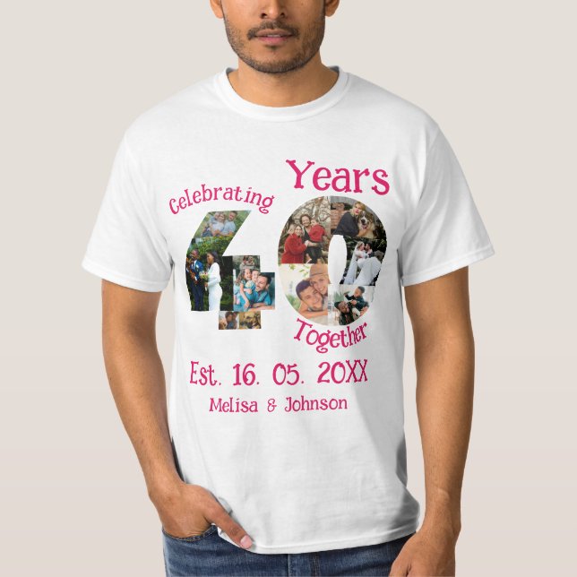 T-shirt Ruby Red 40th Mariage Anniversary 11 Photo Collage (Devant)