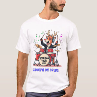 T-shirt Rudolph à la batterie ! Tournée Rockmas Reindeer D