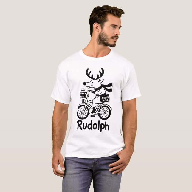 T-shirt Rudolph le renne faisant du vélo (Devant entier)