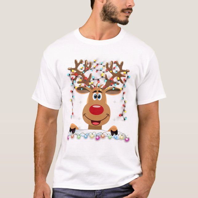 T-shirt Rudolph Red Nose Reindeer Père Noël Christ (Devant)