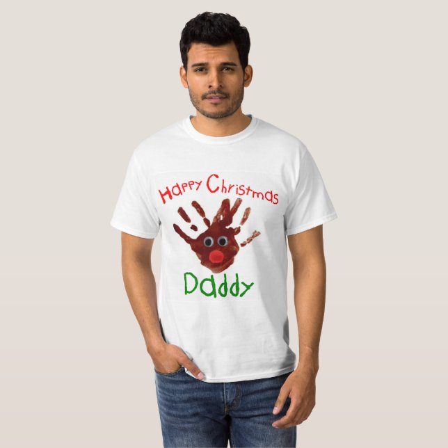 T-shirt Rudolph reind imprimé à la main de Noël po (Devant entier)