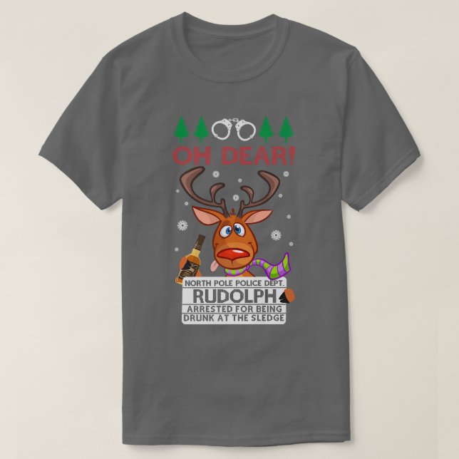 T-shirt Rudolph Reindeer Drunk Vilain Sweater Prem (Design devant)