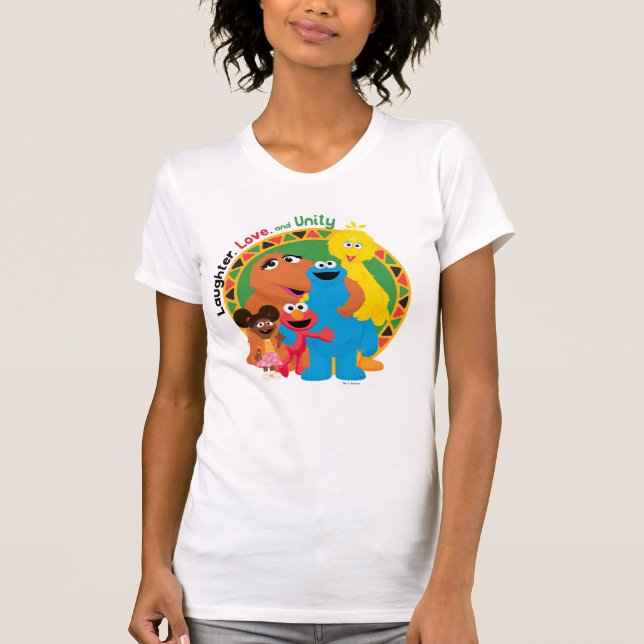 T-shirt Rue Sésame | Rire, amour et unité (Devant)
