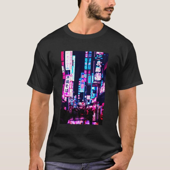 T-shirt Rues De Tokyo Scène De Nuit Japonaise Avec Lumière (Devant)