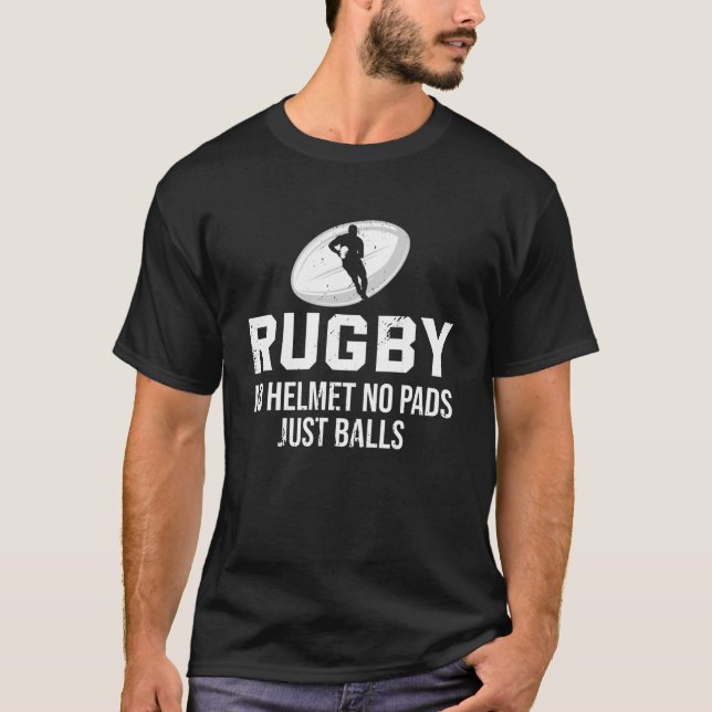 T-shirt Rugby No Casque No Pads Just Balls Funny Rugby (Devant)