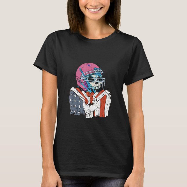 T-shirt Rugby Player Skeleton with helmet and American Fla (Devant)