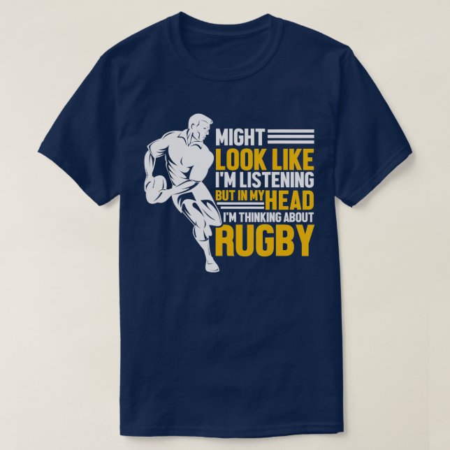T-shirt Rugbys Funny Rugby Sports Je pense au rugby (Design devant)