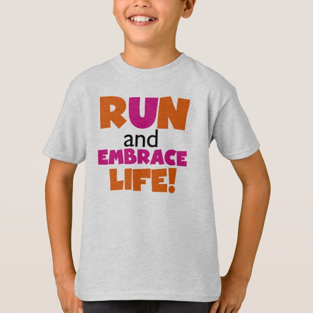 T-shirt Run and Embrassez Life Orange Pink (Devant)