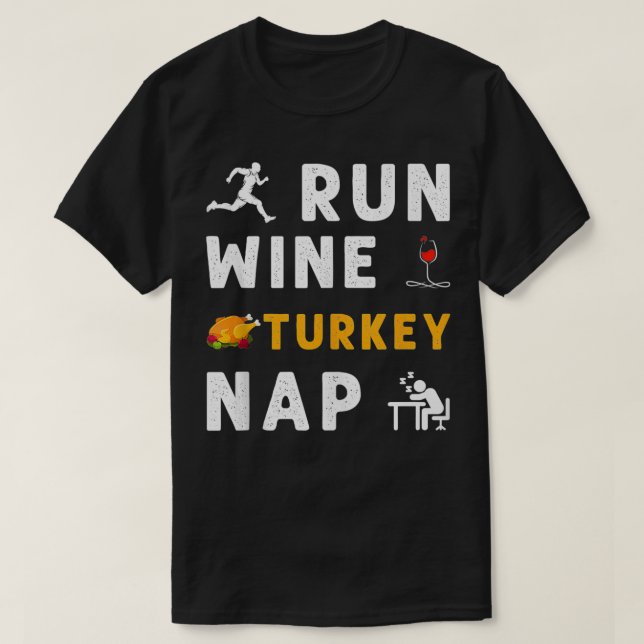 T-shirt Run Wine Turkey Nap Thanksgiving Sport Runner Funn (Design devant)