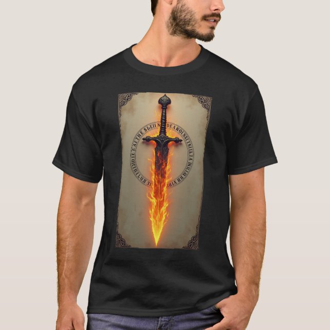 T-shirt Runes de Feu : Épée Mystique en Feu (Devant)
