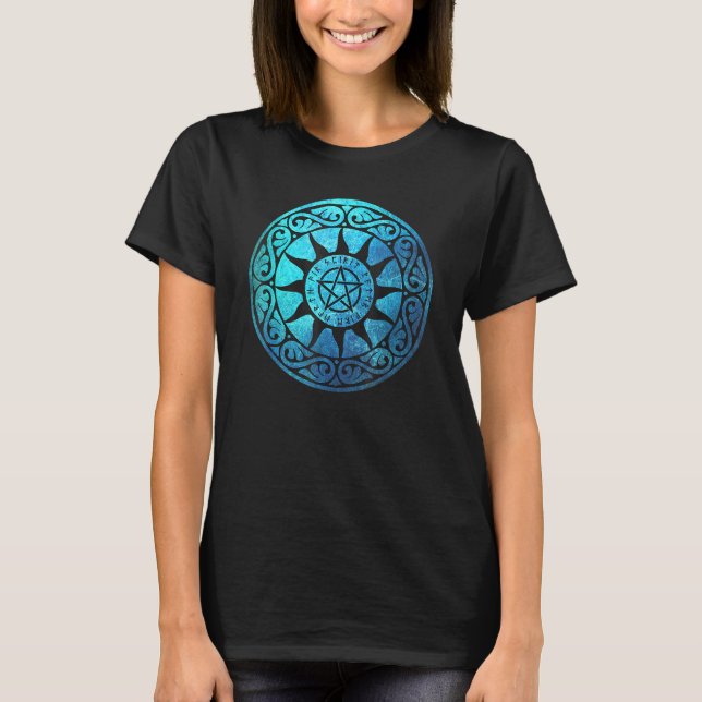 T-shirt Runic Magic Pentacle Pagan Witchcraft Protection (Devant)