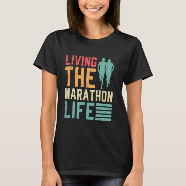 T-shirt Runners LIVING THIS MARATHON LIFE Funny Marathon (Devant)