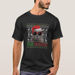 T-shirt Russe Bleu Chat Feliz Meowidad Noël drôle