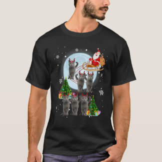 T-shirt Russe Bleu renne Noël Russe Bleu Chat L