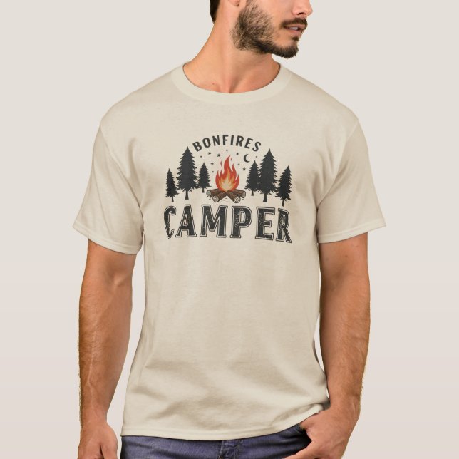 T-shirt Russe Bonfires Camper Night Forest Design (Devant)
