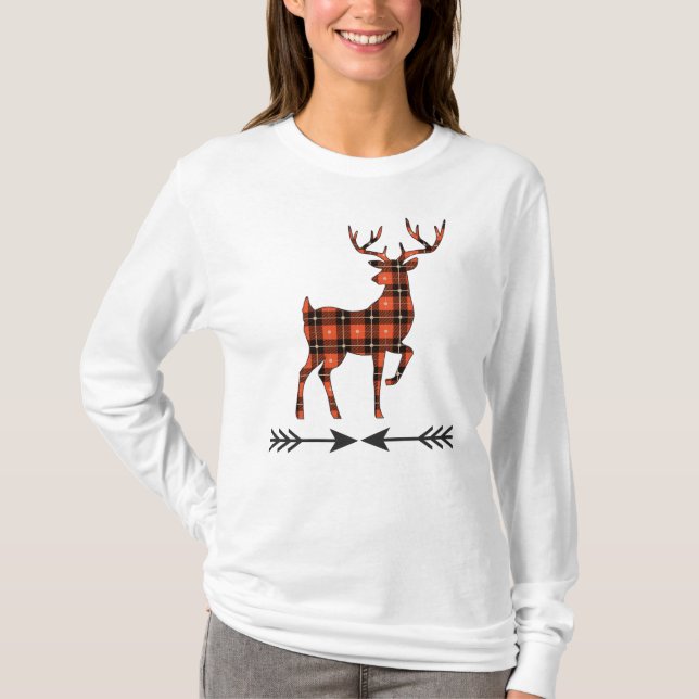 T-shirt Russe Faune Rouge Noir Noir Cerf Plaid (Devant)