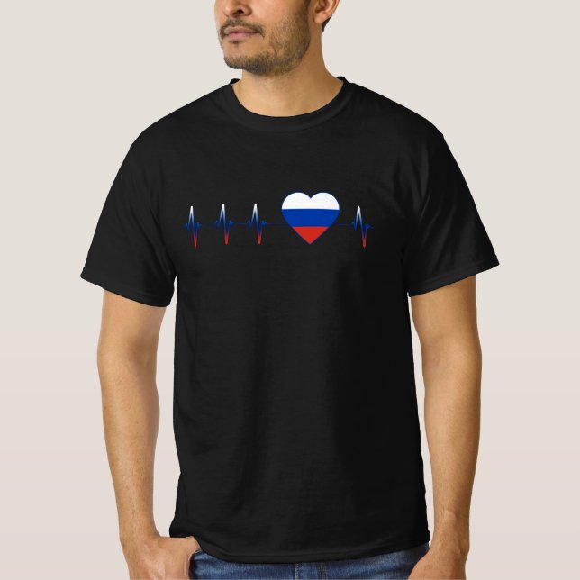 T-shirt Russe Heartbeat I Love Russie Drapeau Pays de coeu (Devant)