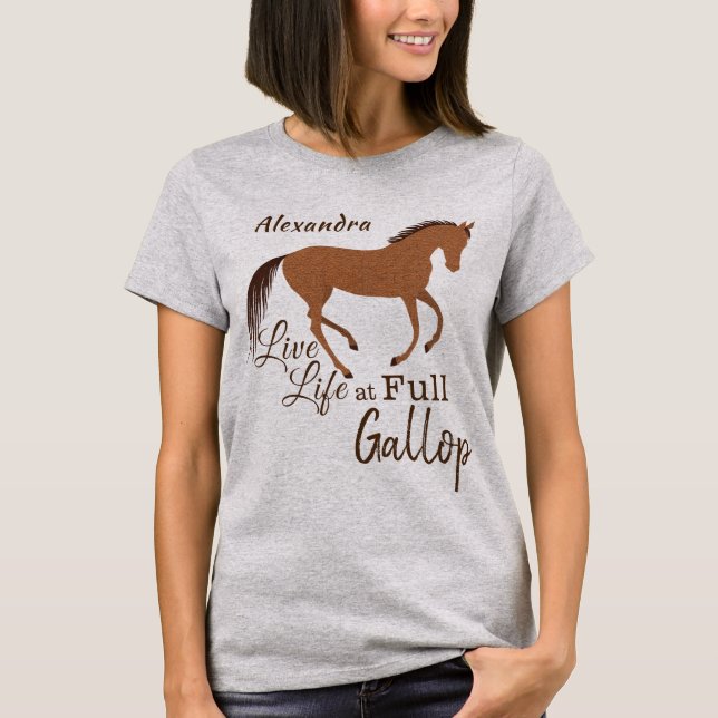 T-shirt Russe Horse Faux Cuir Live Life Full Gallop (Devant)