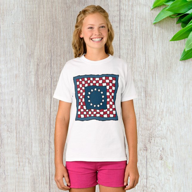 T-shirt Russe Patriotic Americana Quilt Motif USA Art (Créateur téléchargé)