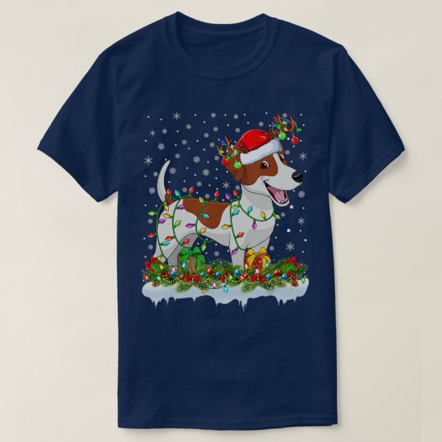 T-shirt Russell Terrier Chien Santa Hat Reindee Noël L (Design devant)
