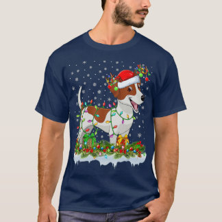 T-shirt Russell Terrier Chien Santa Hat Reindee Noël L