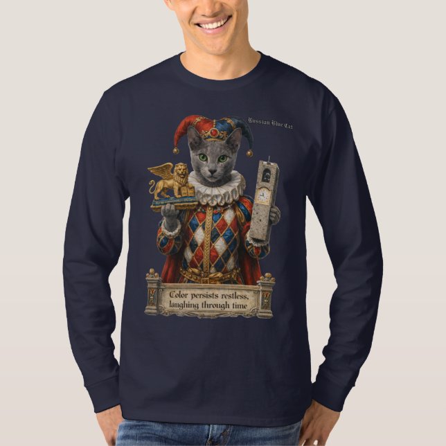 T-shirt Russian Blue Arlequin Cat (Devant)