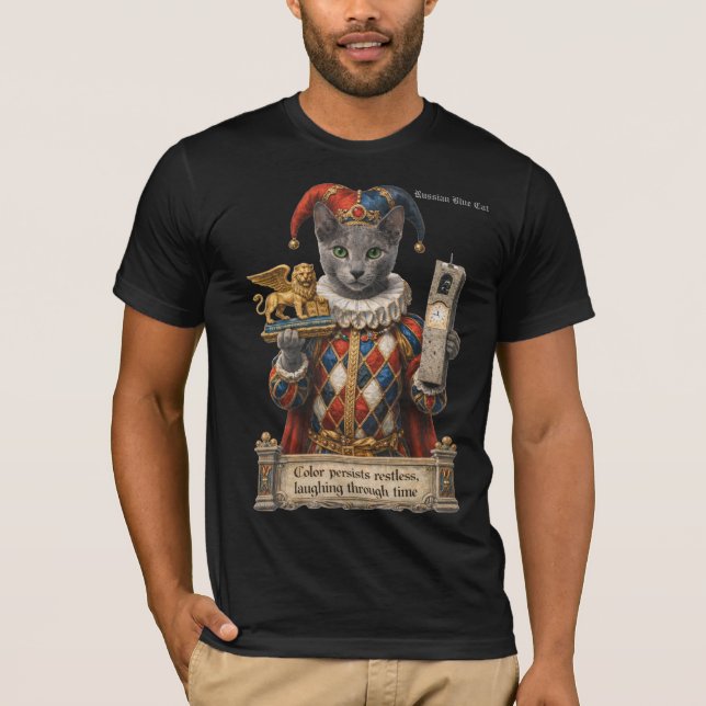 T-shirt Russian Blue Arlequin Cat (Devant)