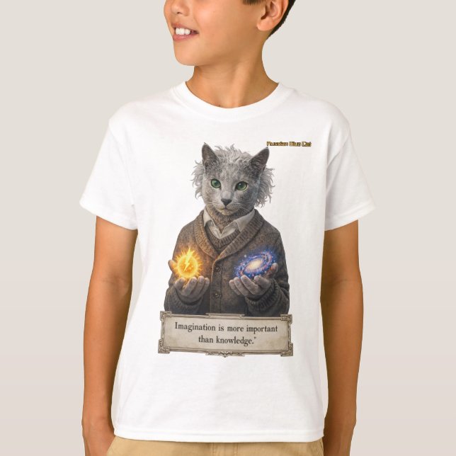 T-shirt Russian Blue Einstein Cat - Imagination (Devant)