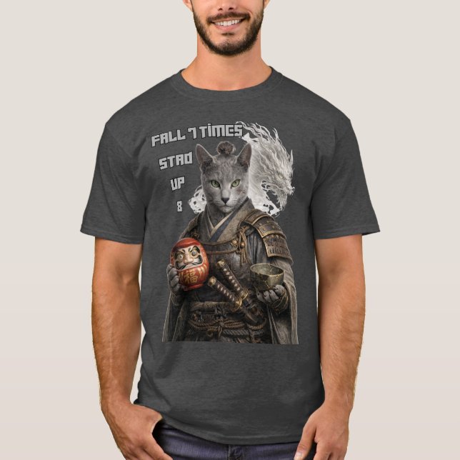 T-shirt Russian Blue Samurai Cat (Devant)