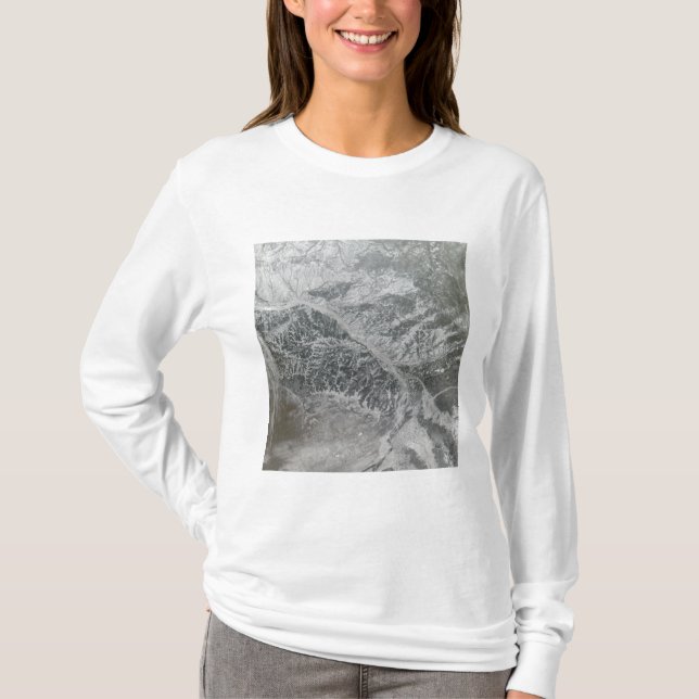 T-shirt Russie centrale neigeuse et brumeuse montrant Ob R (Devant)