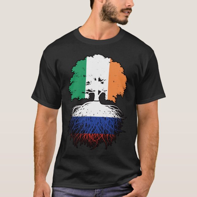T-shirt Russie Russie Irlande drapeau des racines d'arbre (Devant)