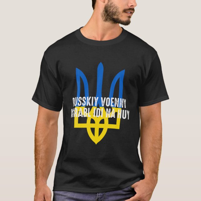 T-shirt Russkiy Voenny Korabl Idi Na Huy Ukraine (Devant)