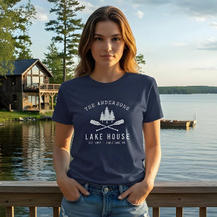 T-shirt Rustic Lake Maison Nom de famille Bateau Oars Tree