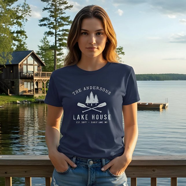 T-shirt Rustic Lake Maison Nom de famille Bateau Oars Tree (Créateur téléchargé)