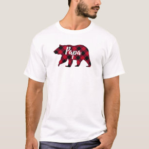 T-shirt Rustic Papa Bear Red Buffalo Plaid
