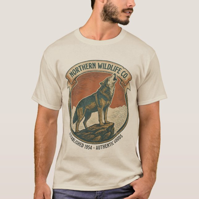 T-shirt Rustic Vintage Howling Wolf Nature Lover (Devant)