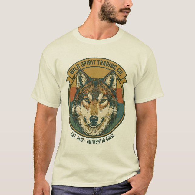 T-shirt Rustic Wild Spirit Wolf Vintage Badge (Devant)