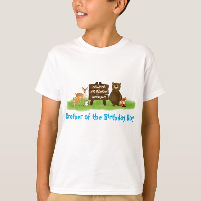 T-shirt Rustic Woodland Birthday Party Animals Brother (Devant)