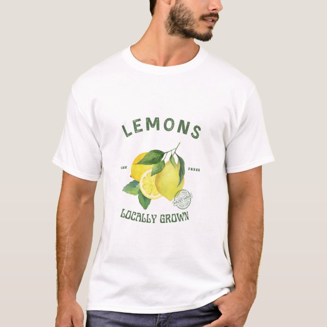 T-shirt rustique à motif de citron à l'aquarelle – (Devant)