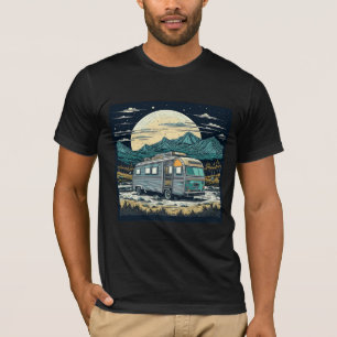 T-shirt RV vintage dans les montagnes avec Pleine lune
