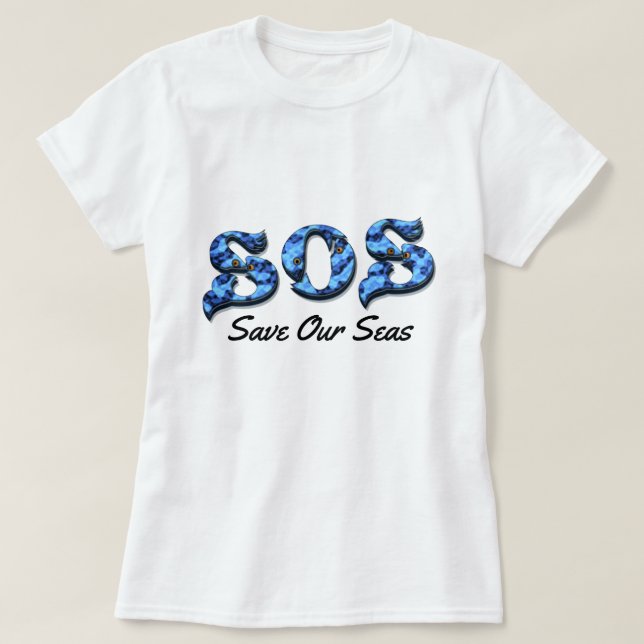 T-shirt 'S.O.S ~ Save Our Seas' Message aquatique par Alet (Design devant)