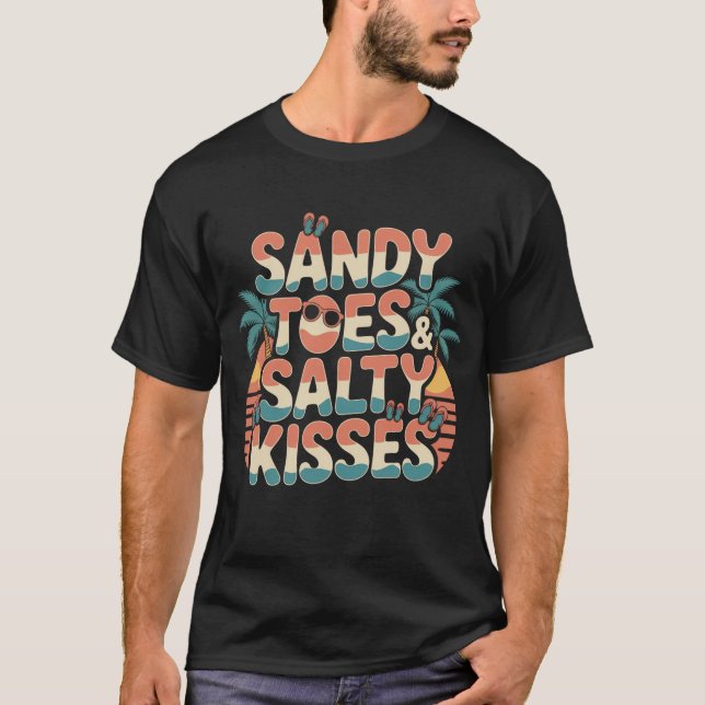 T-shirt Sable aux doigts Empreintes salées Rétro Plage de  (Devant)