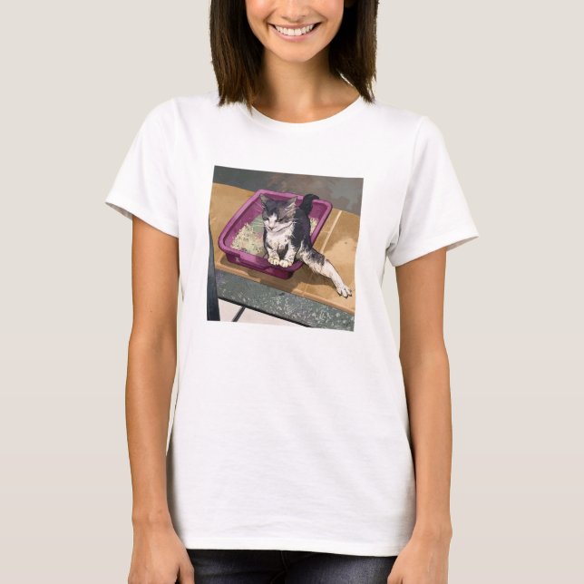 T-shirt Sable De Toilette De Chat Avec Jambe Drôle (Devant)