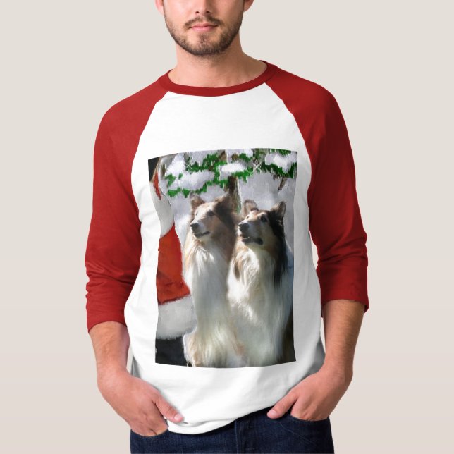 T-shirt Sable Rough Collie Cadeaux de Noël (Devant)