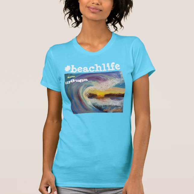 T-shirt Sable, vagues et coucher du soleil de #beachlife (Devant)
