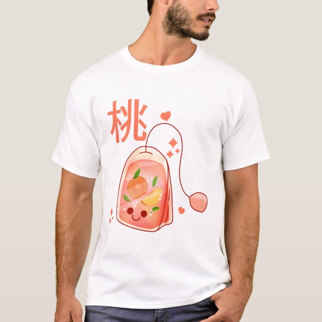 T-shirt Sac à thé Kawaii Peach (Devant)