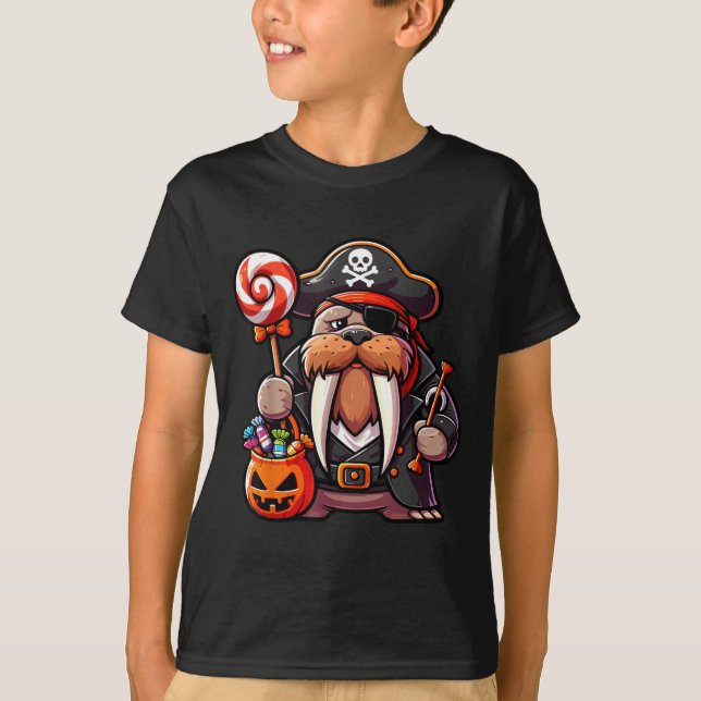 T-shirt Sac en bonbons Patch de pirate de morse d'Hallowee (Devant)