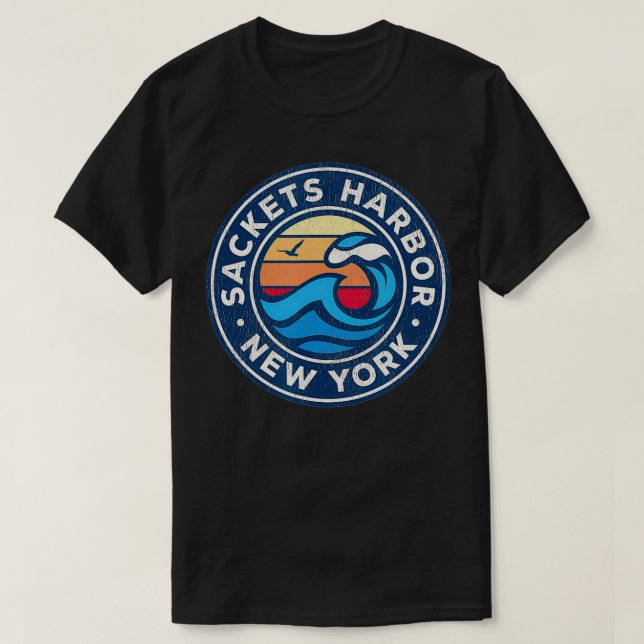 T-shirt Sackers Harbour New York NY Vagues Nautiques Vinta (Design devant)