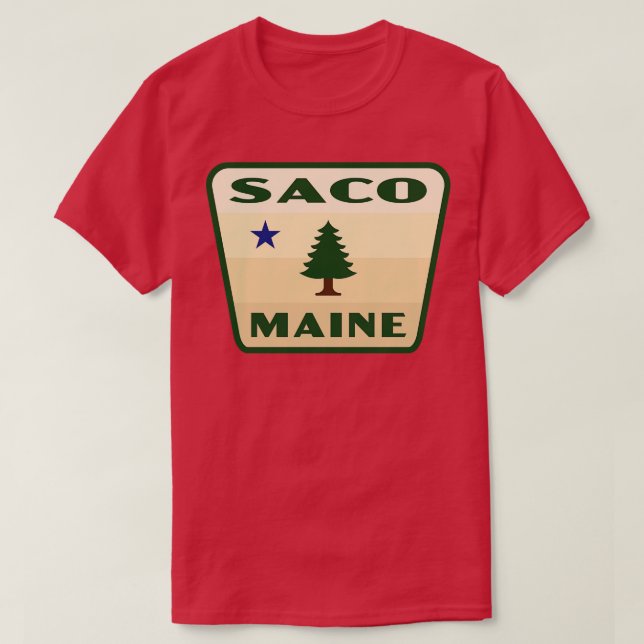 T-shirt Saco Maine Insigne Rétro Pine Arbre Tan (Design devant)