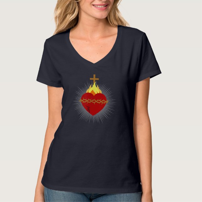 T-shirt Sacré Coeur De Jésus Chrétien Dévotion Catholique (Devant)